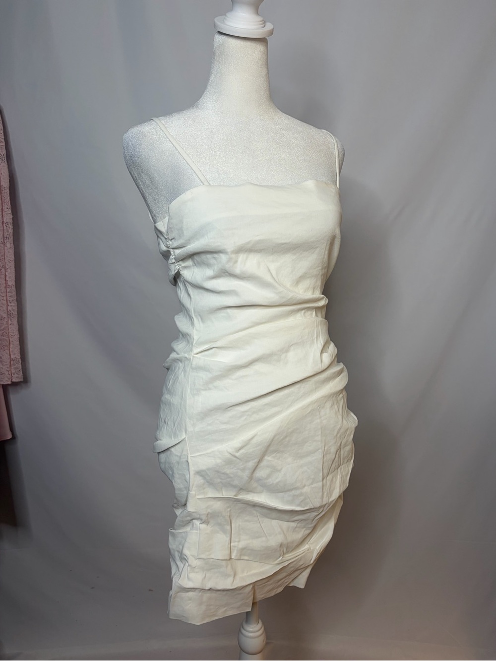 Mya Ruched Dress A.L.C. White Spaghetti-Strap Ruched Mini Dress